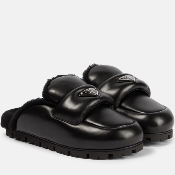 Prada Black Shearling-Lined Slides